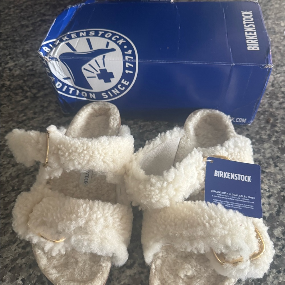 Birkenstock Arizona Big Buckle Shearling Teddy Eggshell